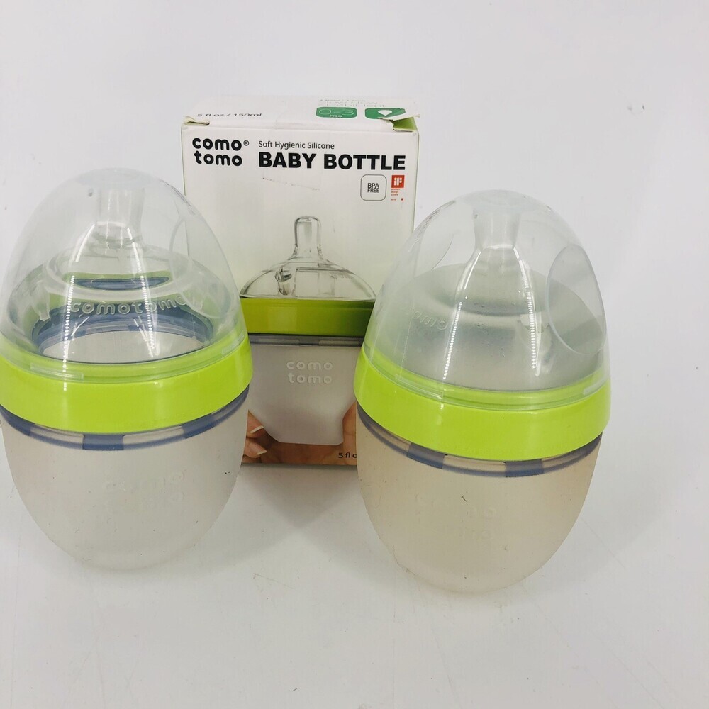 3 Pack Comotomo 0-3 Months Slow Flow 5 fl oz Silicone Baby Bottles Green
